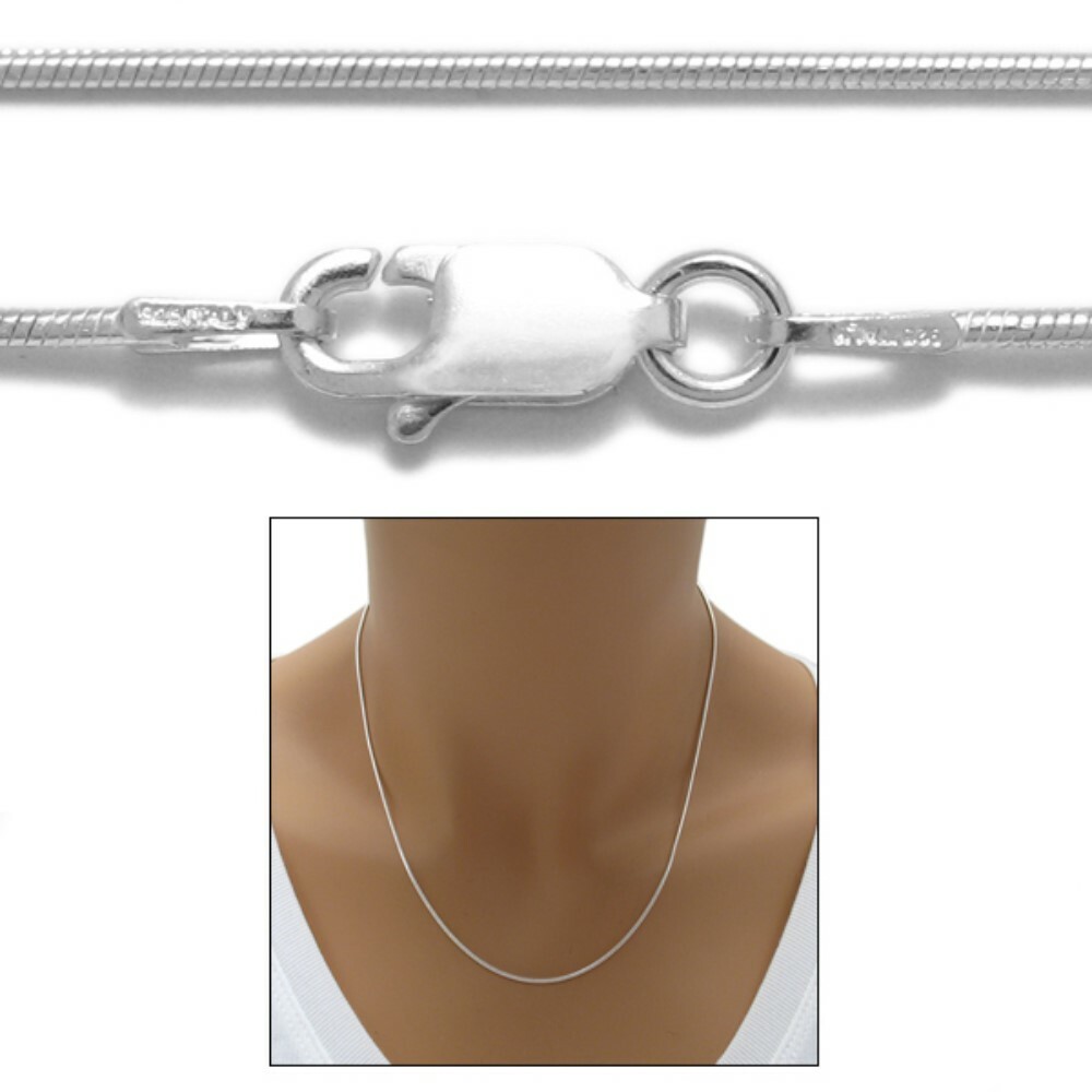 925 Sterling Silver Round Snake Chain Necklace 1mm (025 gauge)