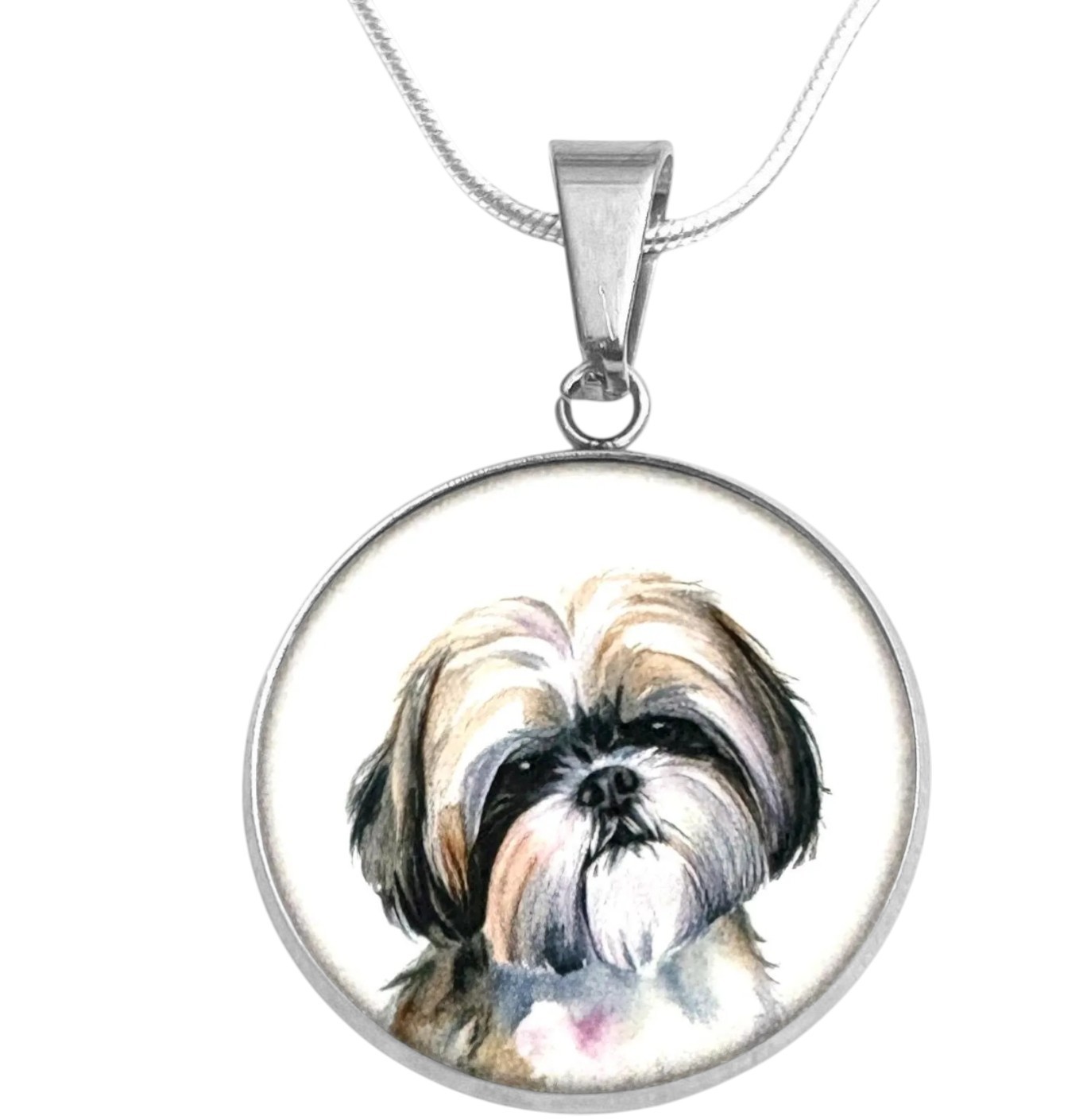 SHIH TZU DOG Art Print S. Steel Necklace Free Engraved message on back