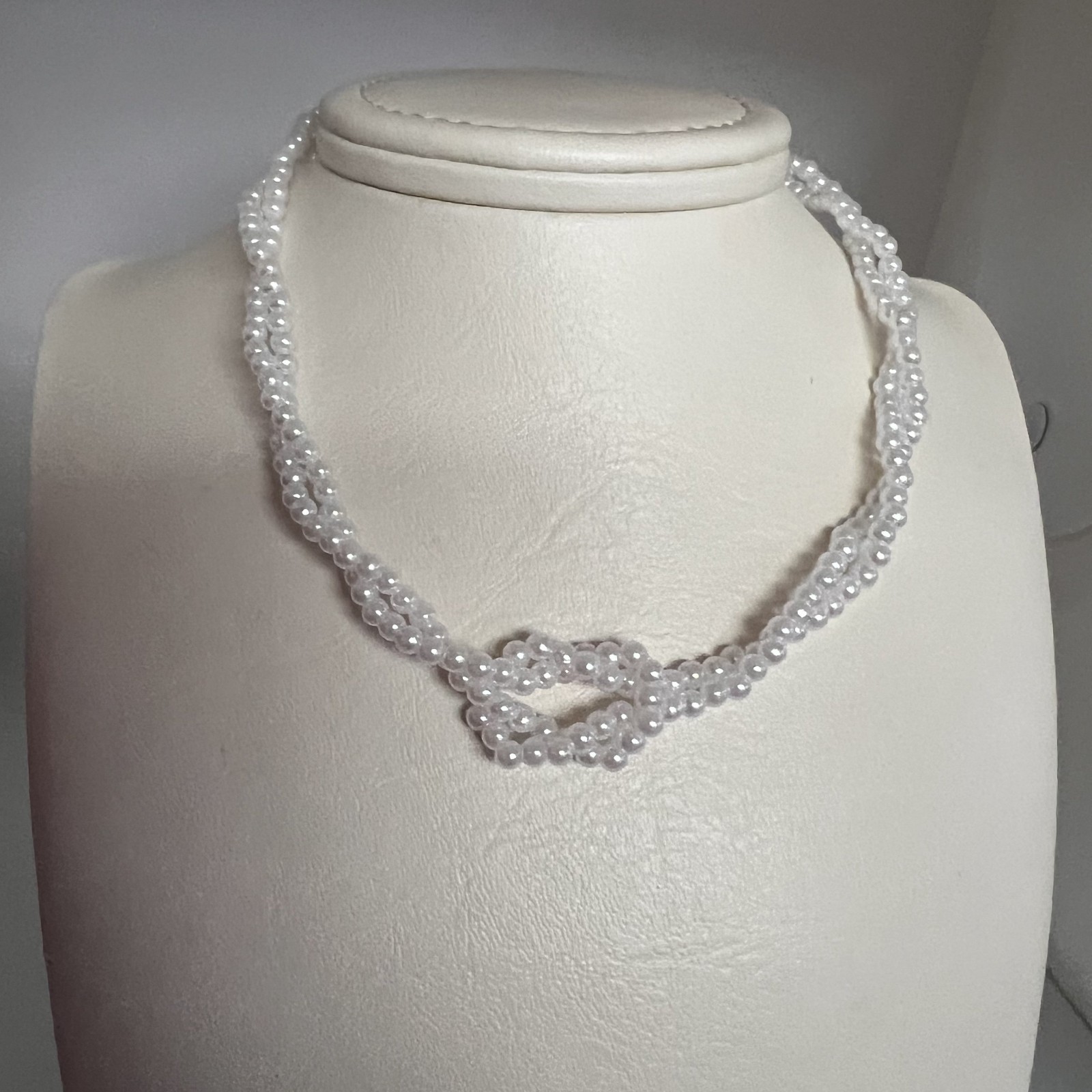 Handmade double strand white faux pearl choker necklace gold tone lobster 15