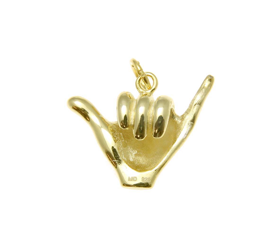 YELLOW GOLD PLATED SILVER 925 HAWAIIAN “SHAKA” HANG LOOSE PENDANT 12MM-19MM