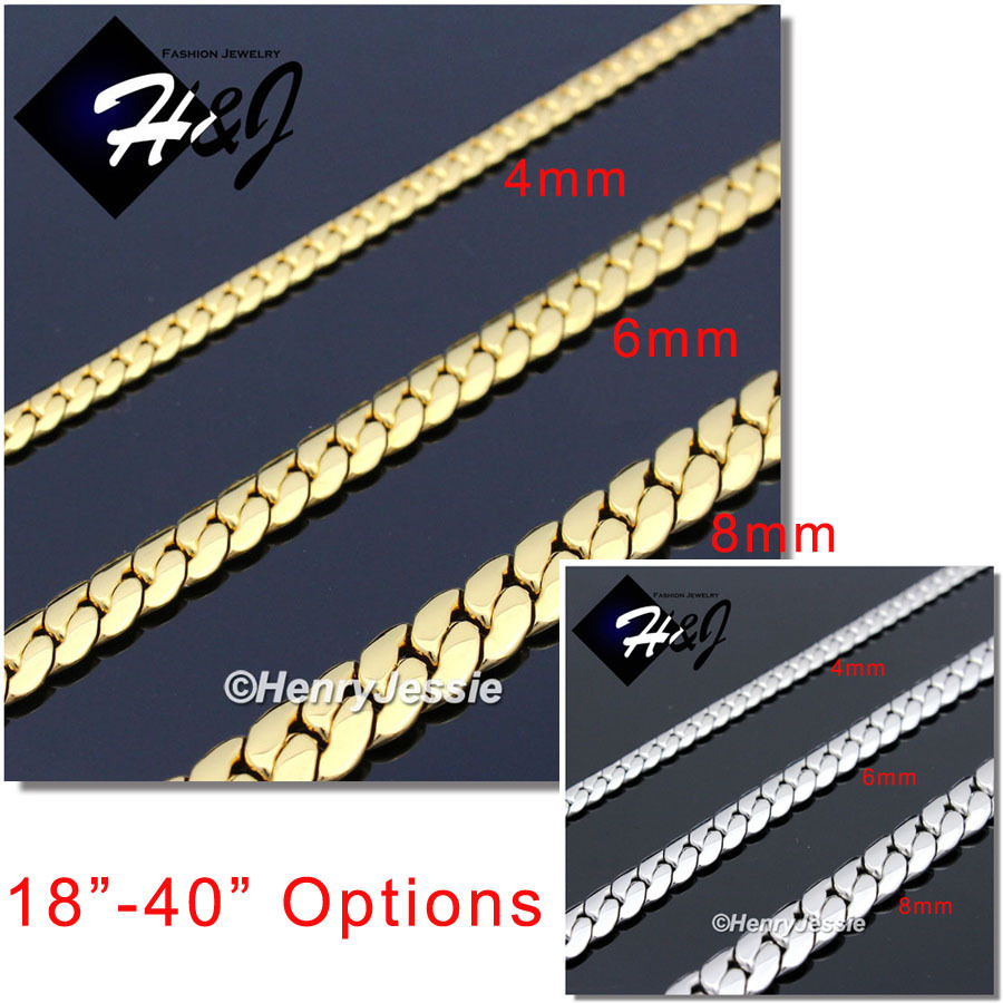 18″-40″MEN Stainless Steel 4/6/8mm Silver/Gold/Black Plated Miami Cuban Necklace