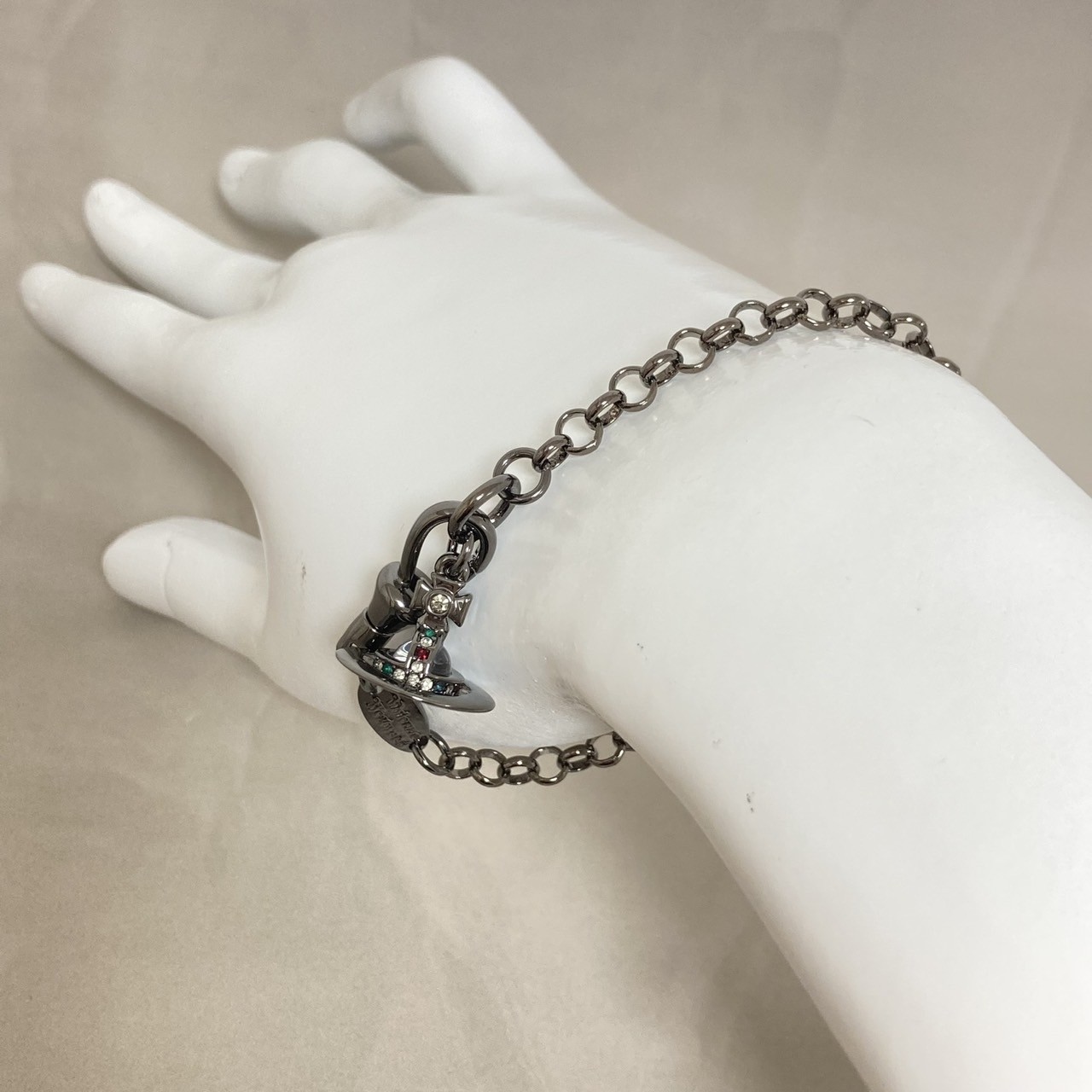 Vivienne Westwood Bracelet Petite Orb 17cm Gunmetal Clear w/Pouch NO BOX