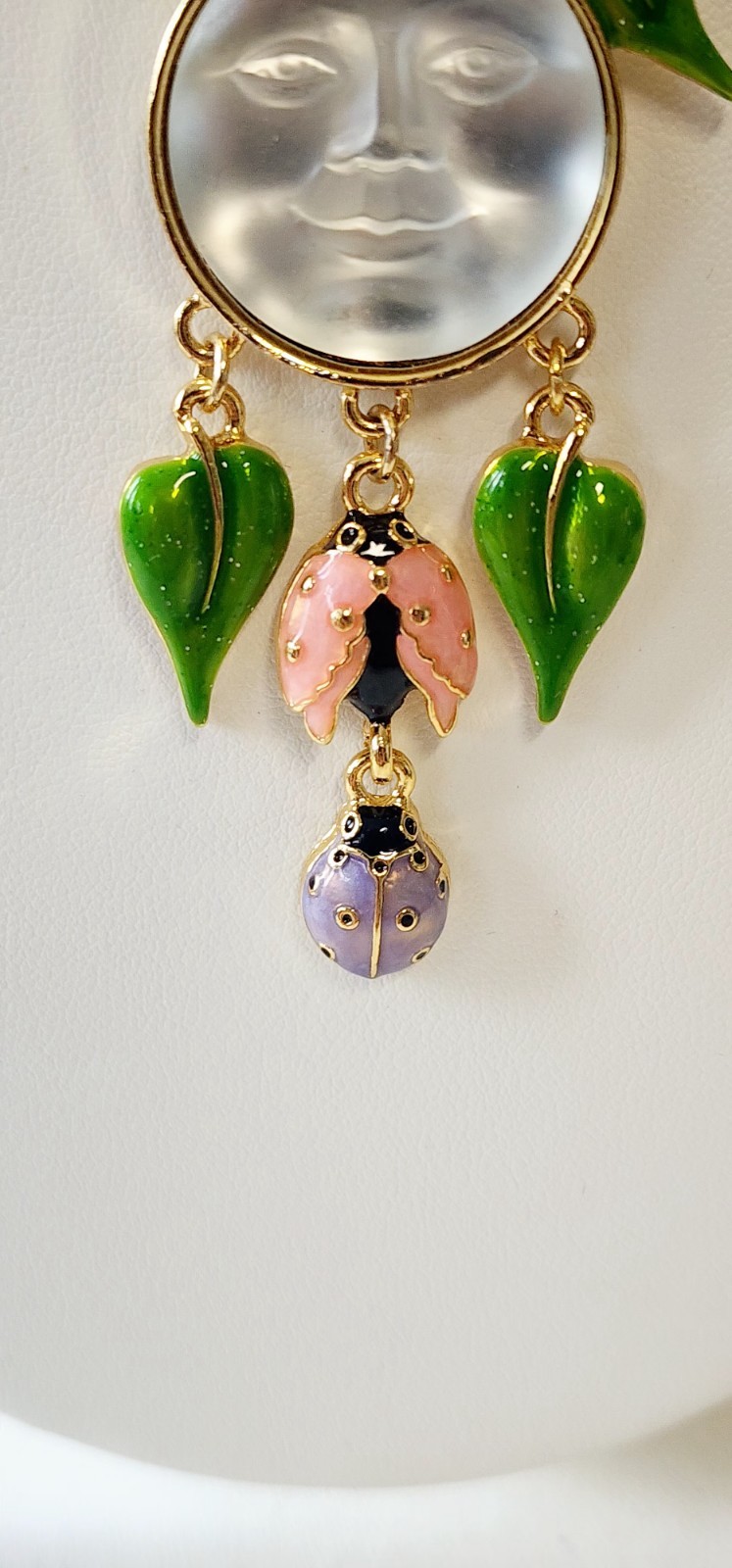 Kirks Folly Signed Moon Face Ladybug Strawberry Flower Dangle Pendant C343