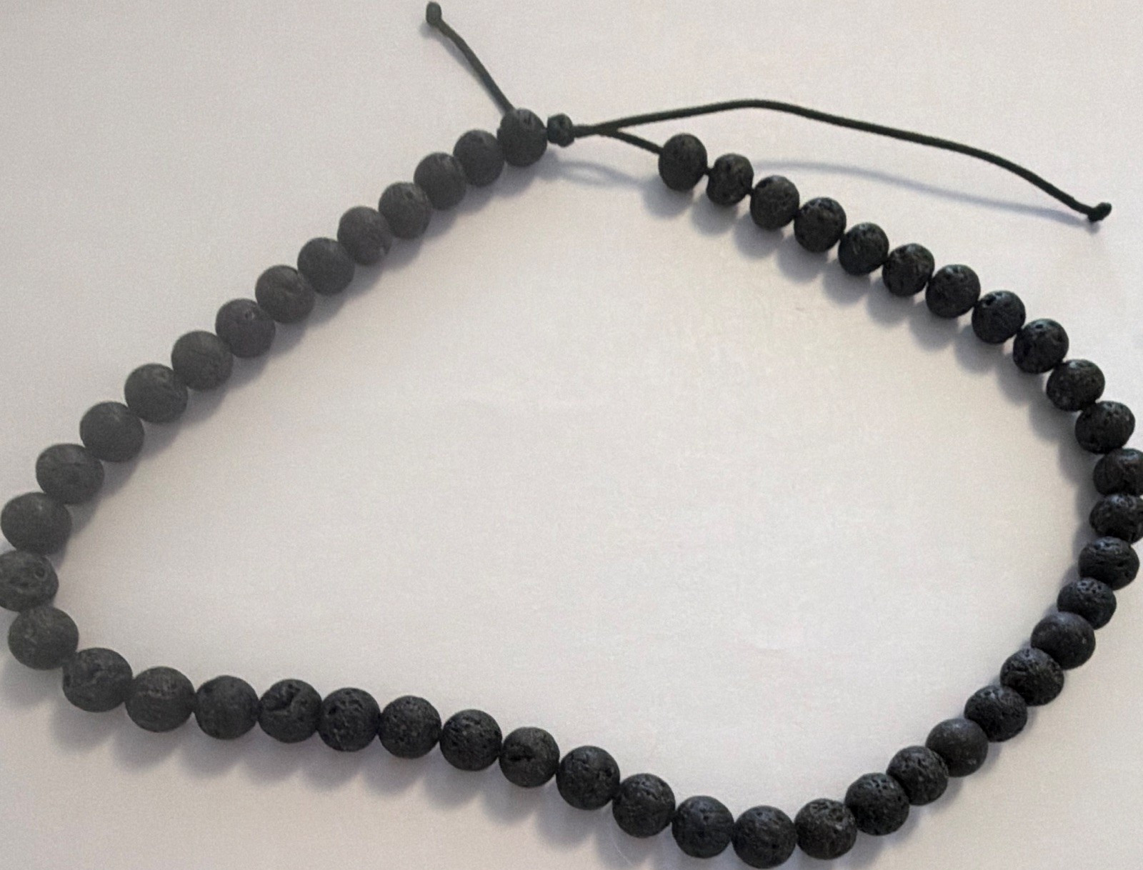 Black Natural Lava Rock Round Beaded Necklace, Ball/Bead Chain, Adjustable