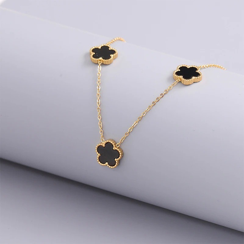 Gold Plated Necklace Pendant Flower Clover Jewelry Five Leaf Petals for Women