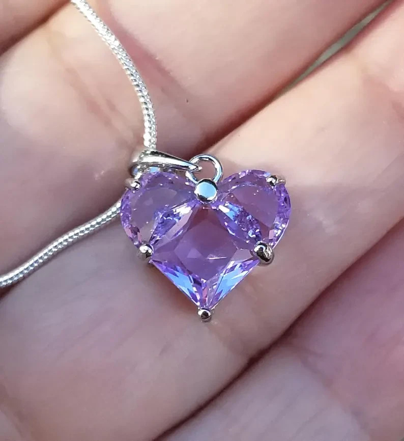 Sterling Silver Alexandrite Crystal Heart Pendant Necklace, June Birthstone