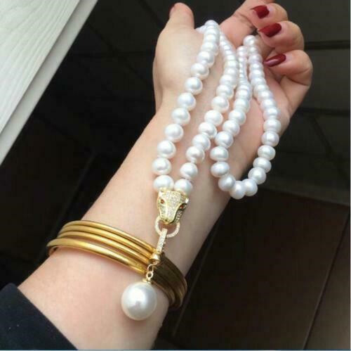 Women Real 8-9 mm White Natural south sea Pearl Long Necklace 30″