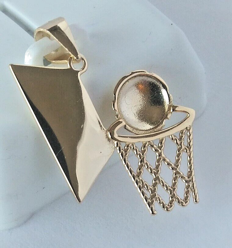 New 28x18mm 925 Sterling SILVER BASKETBALL & HOOP pendant Gold Plated