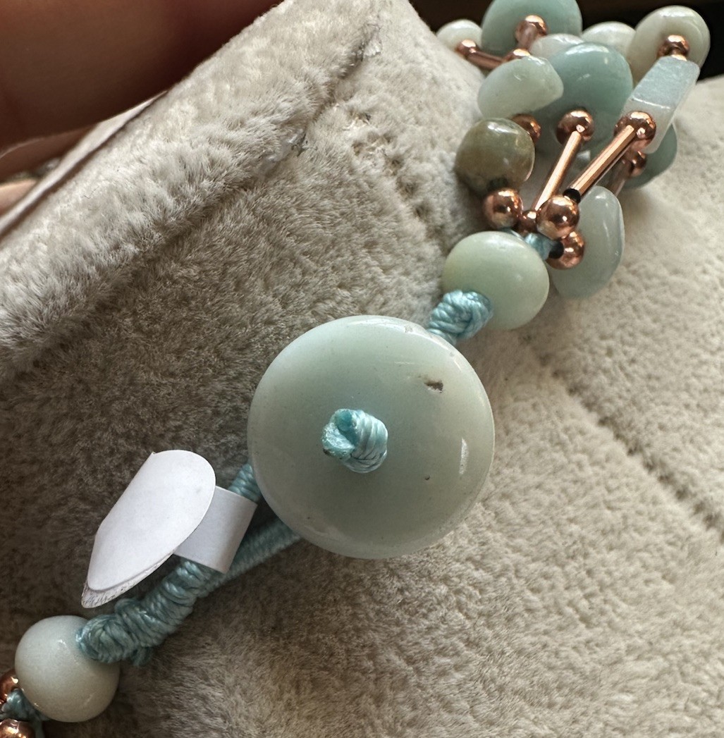 Multi Strand Amazonite Green Gem Stone Lg. Bead Aqua copper Necklace Balance