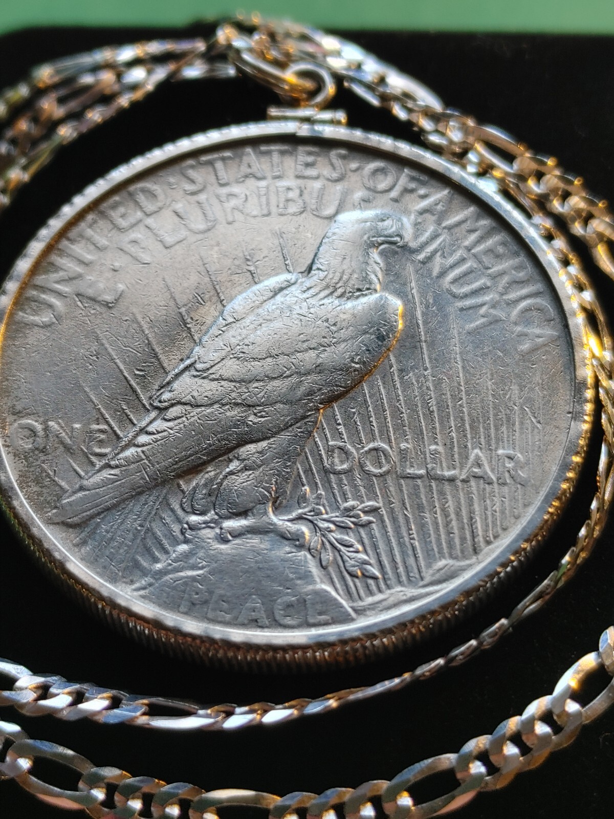 1922 Peace Liberty 900 SILVER DOLLAR Pendant 22″ 925 STERLING Chain & GIFT BOX