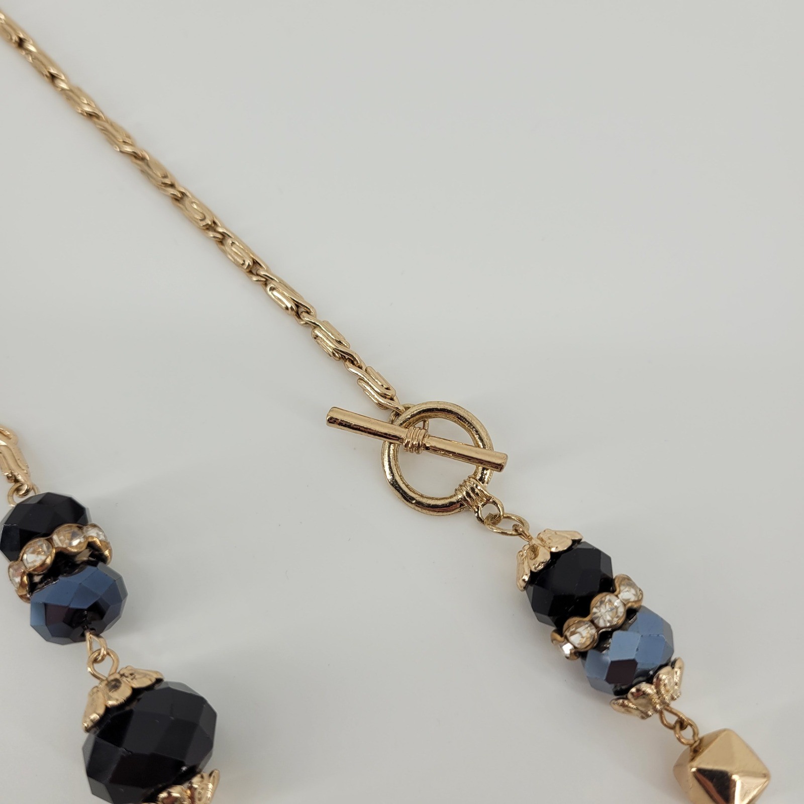 Glam Black Grey Gold Tone Statement Necklace Faceted Crystal Beaded Rhinestone