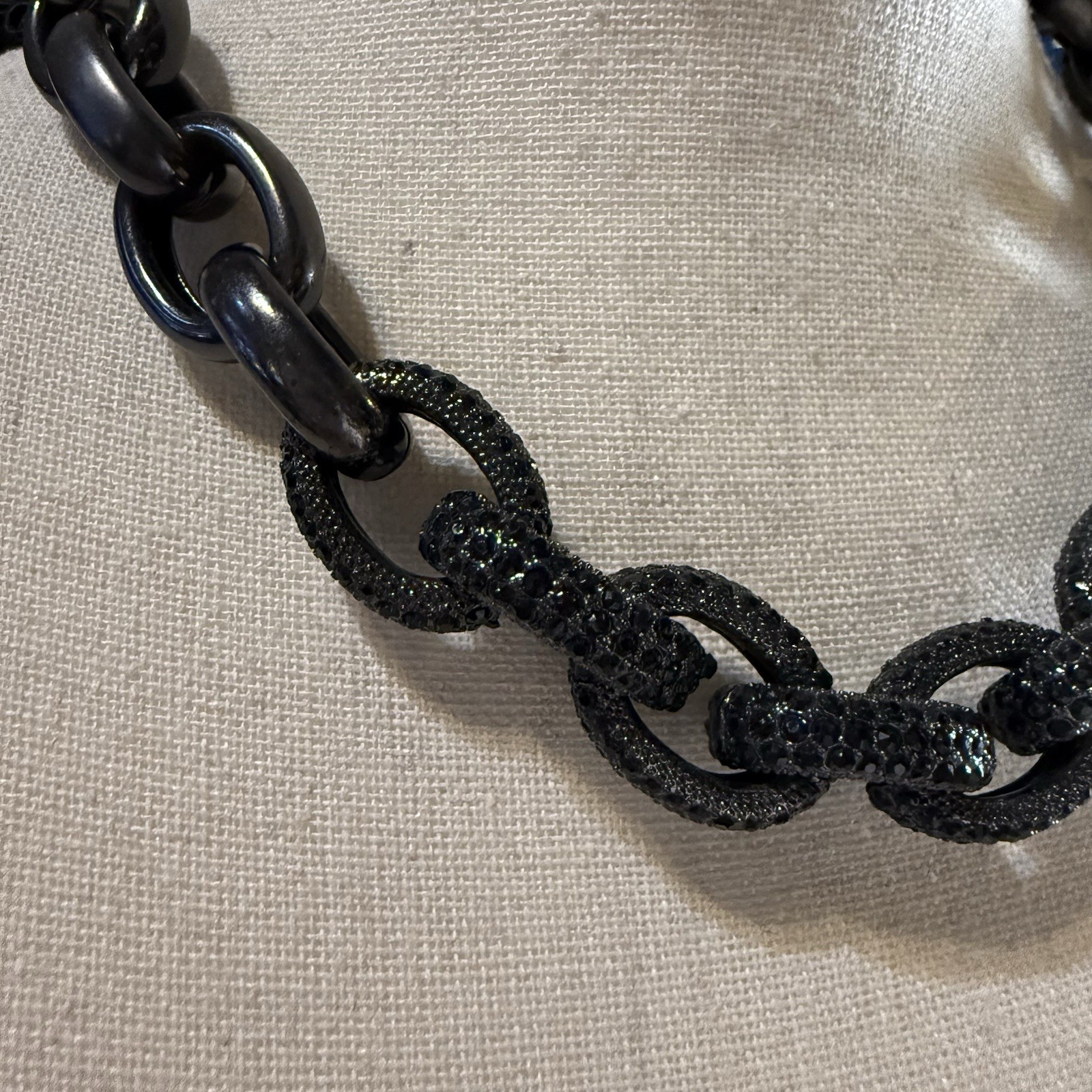Gothic Heavy Chunky Chain Link Black Crystal Gunmetal Statement Necklace 17”-20”