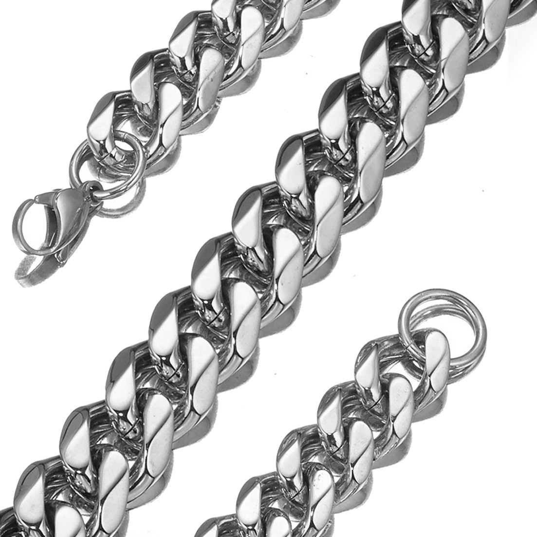 8″-40″ Top 316L Stainless Steel Heavy Link Silver Curb Cuban Chain Men Necklace