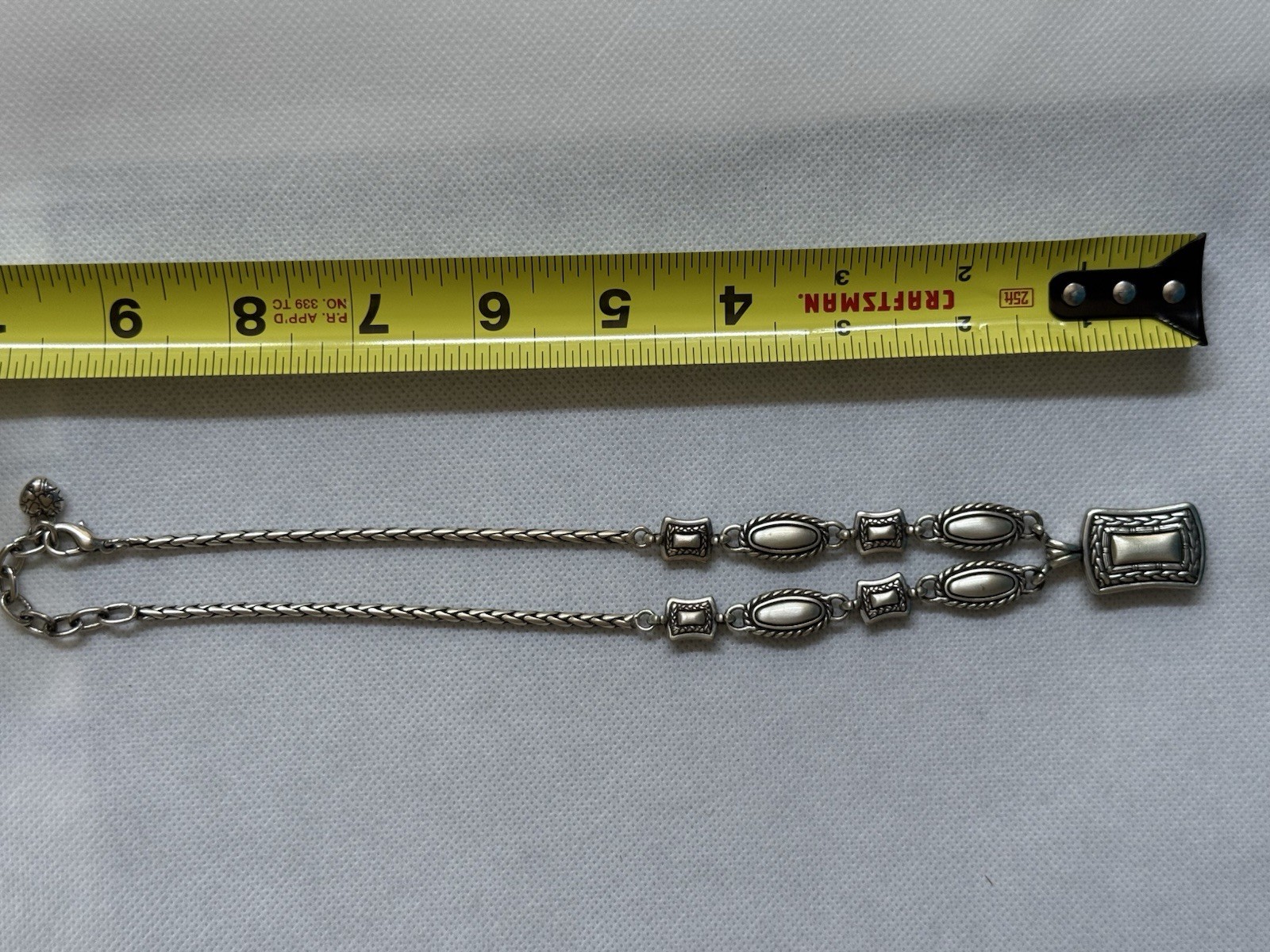Brighton Silver & Gold Tone Braided Chain Necklace Rectangle Pendant