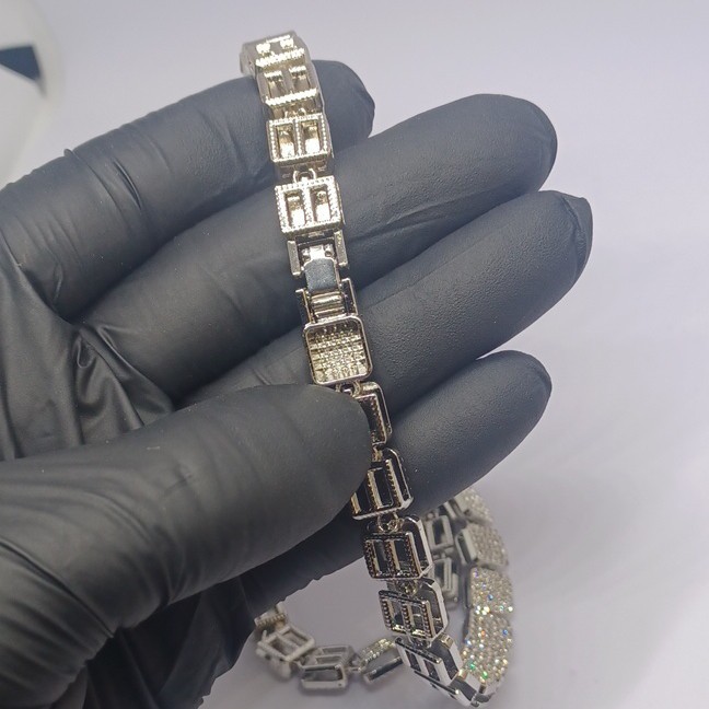 24″ 9mm Square Cluster Crystal Iced Stainless Steel Chain, Box Clasp Beautiful