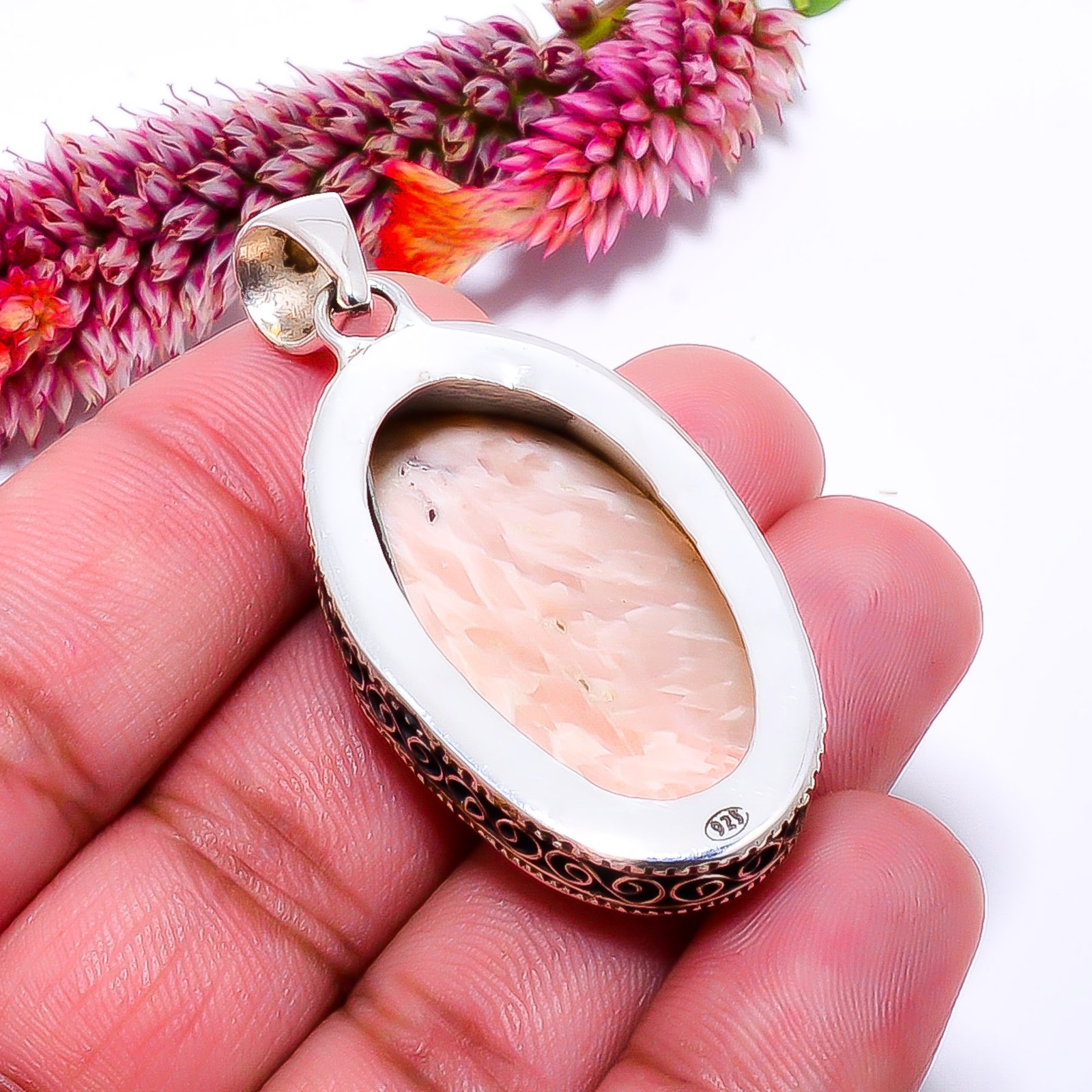 Orange Scolecite – India Fine Art 925 Sterling Silver Pendant 2.03″ P1036411435