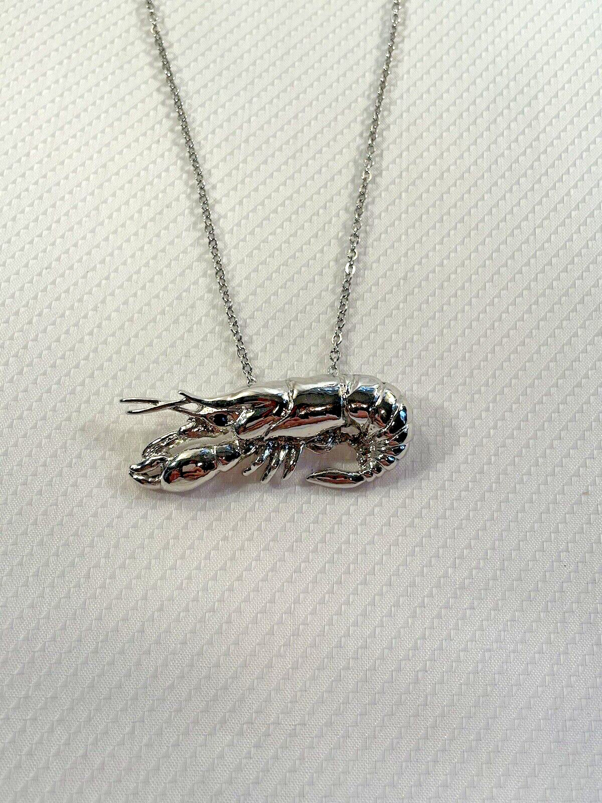Crawfish Lobster Charm Pendant Necklace 20” Stainless Chain Coastal Jewelry NEW