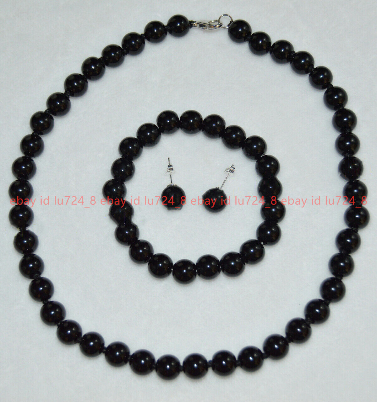 Natural 10mm Black Agate Gemstone Round Beads Necklace Bracelet Earring Set 18”