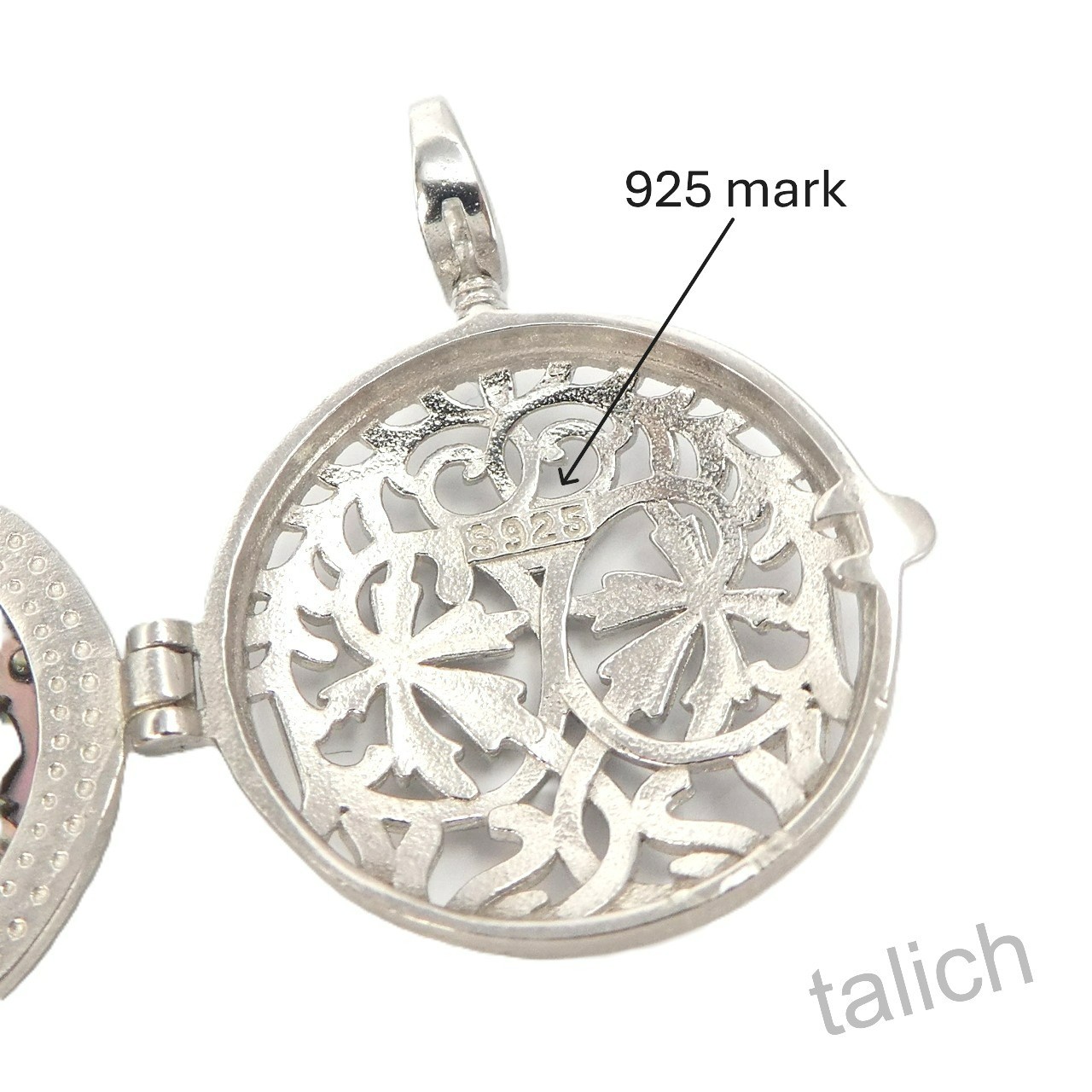 925 Sterling Silver Black Mother of Pearl Bee & Rose Cameo Locket Pendant Unique