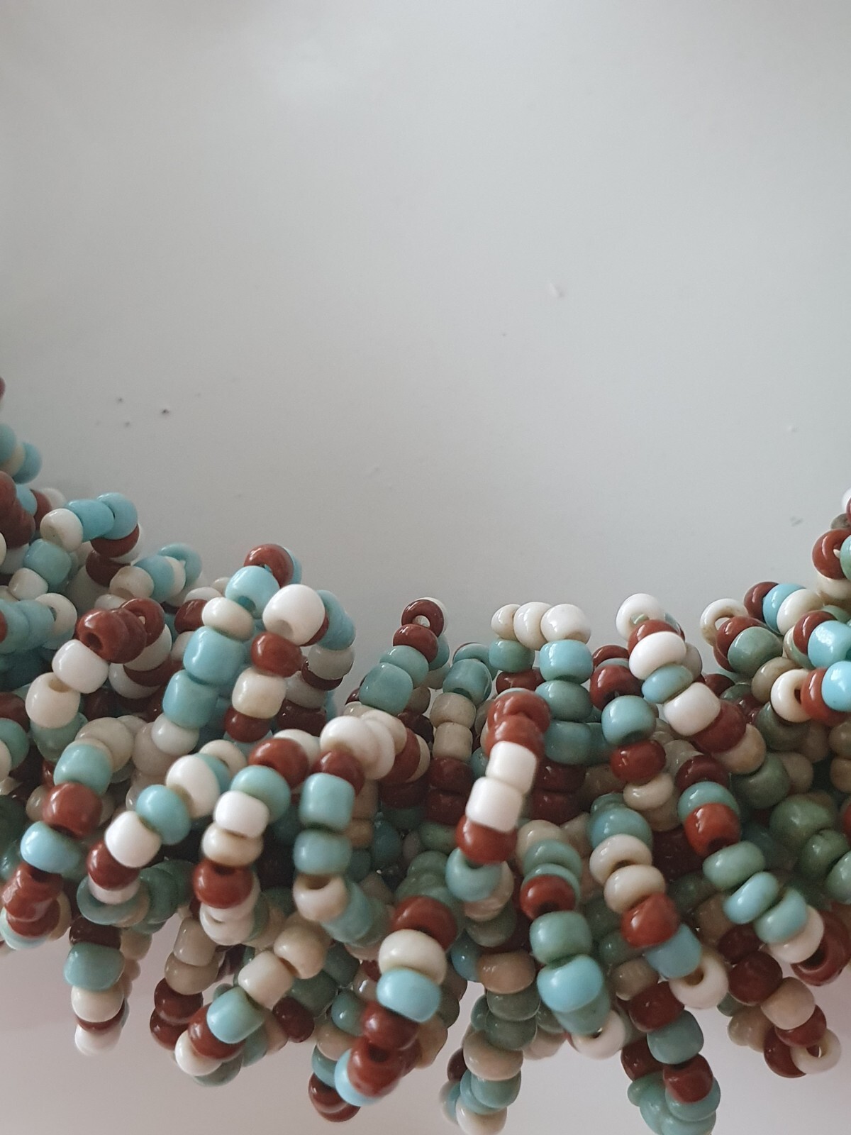 Blue White Brown Twisted Seed Bead None Metal Tribal Ethnic Adjustable Necklace