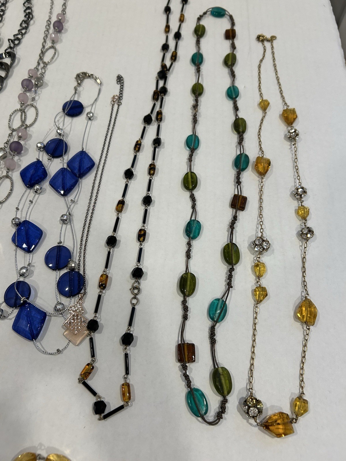Lot Of 17 Fashion Style Necklaces – Various Beaded, Goldtone Silvertone Blue
