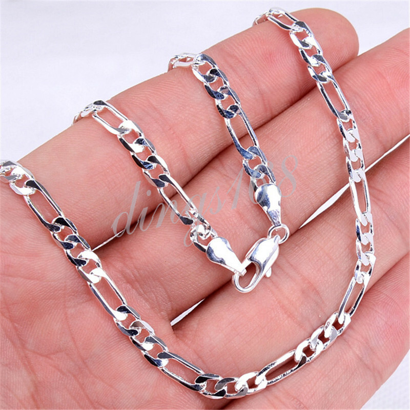 Unisex Genuine 925 Sterling Silver Hypoallergenic Italian Figaro Chain Necklace