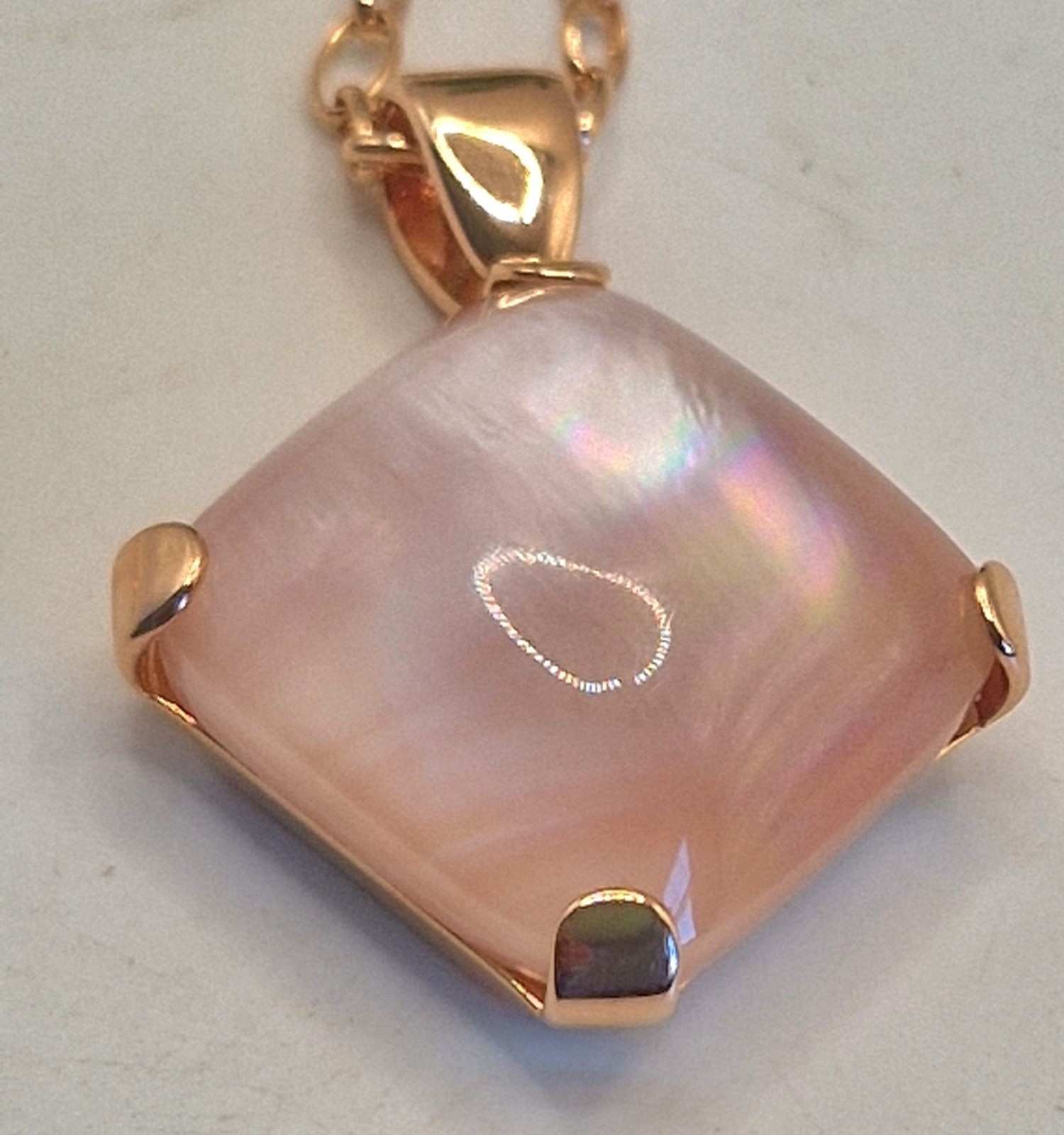 Milor Italy Bronze Necklace • Pink Mother of Pearl Pendant • Signed Italy