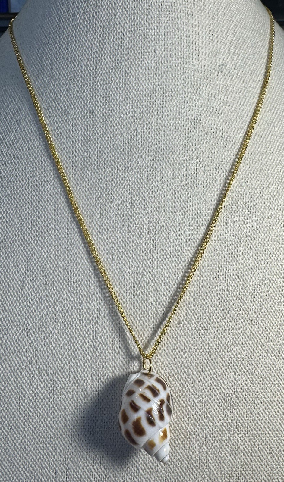 Natural Brown & White Conch Shell Pendant On Golden Chain Made By 927 Designs