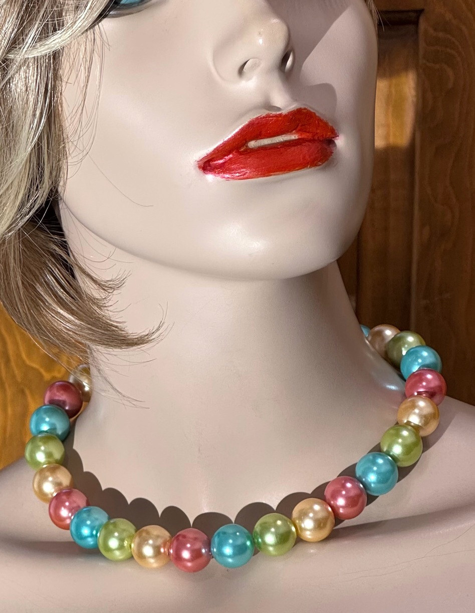 Pastel Color Glass Pearls Necklace/Earrings Set, Handmade in the USA