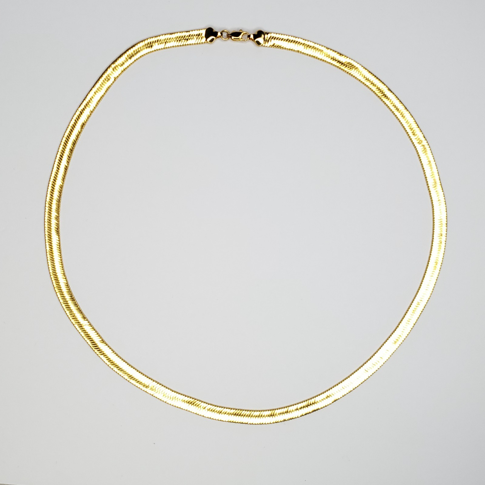 Herringbone Chain Necklace Flat Gold Tone Yellow Flexible 24″ X 5/16″