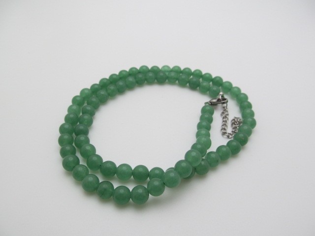 Green Aventurine 6.5mm Round Ball Natural Stone Necklace 18.5 to 20.5 In