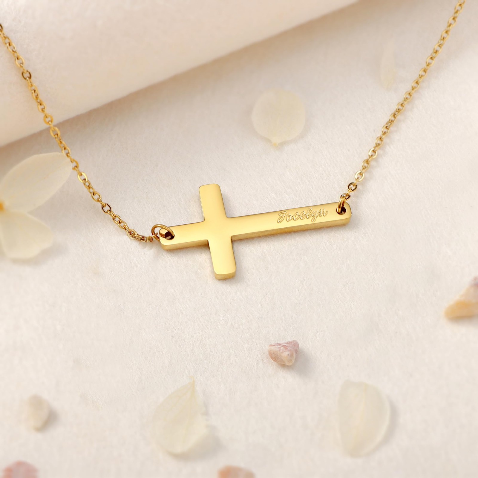 Personalized Cross Name Necklace,Custom Engraved Cross Necklace with Name