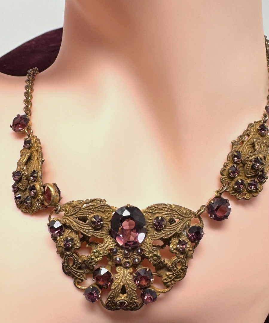 Circa 1837 Beautiful Victorian Rare Amethyst Brass Cannetille Filigree N G2U