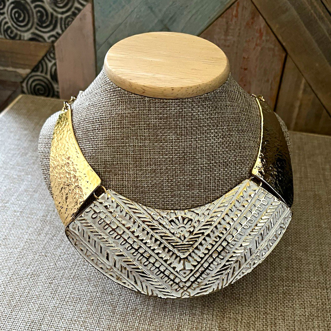 Gold & Silver Tone Bohemian Statement Bib Necklace 18in Adjustable Lobster