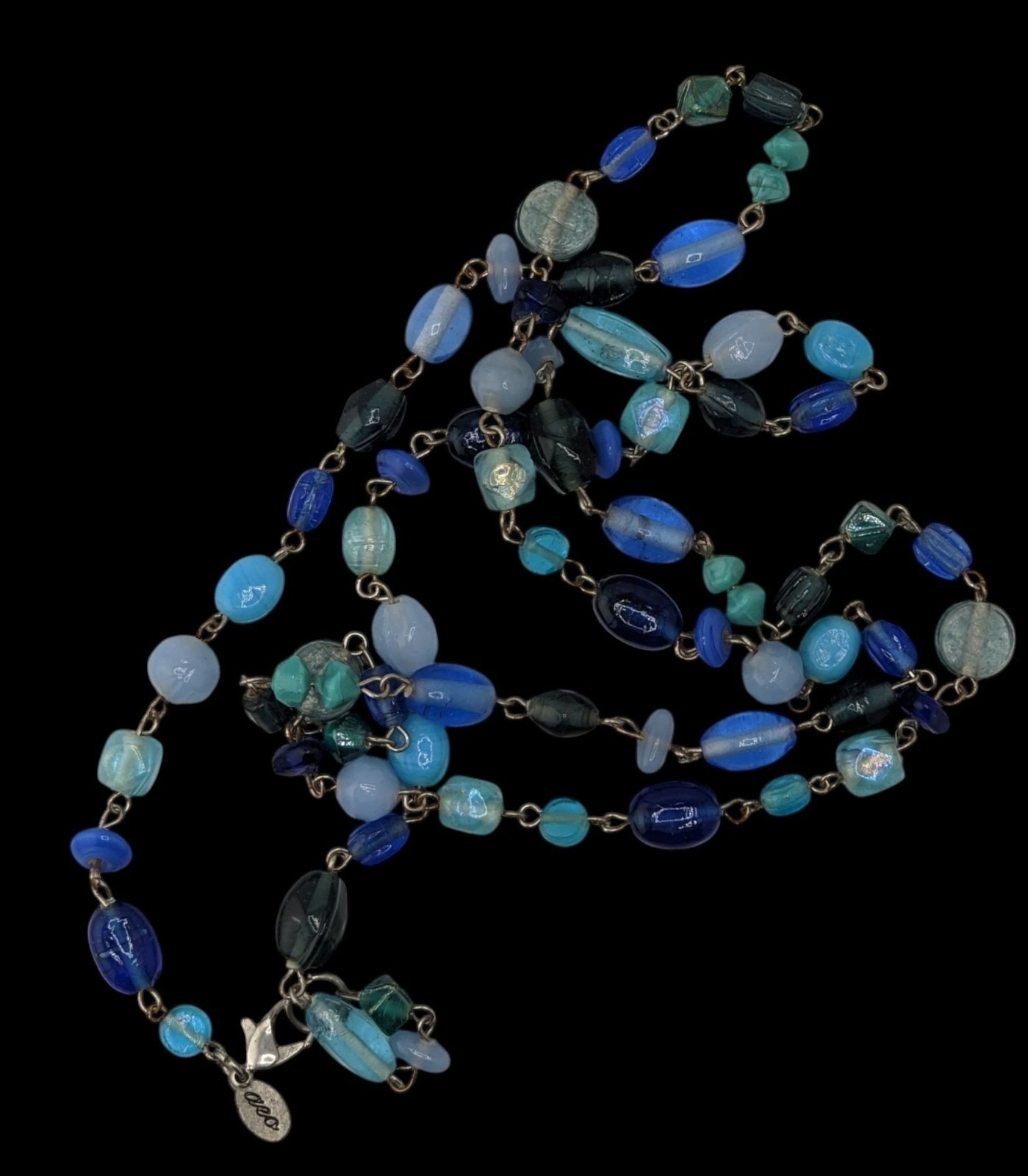 American Eagle Glass Beaded Necklace Blue Silver Preppy Coastal Jewelry