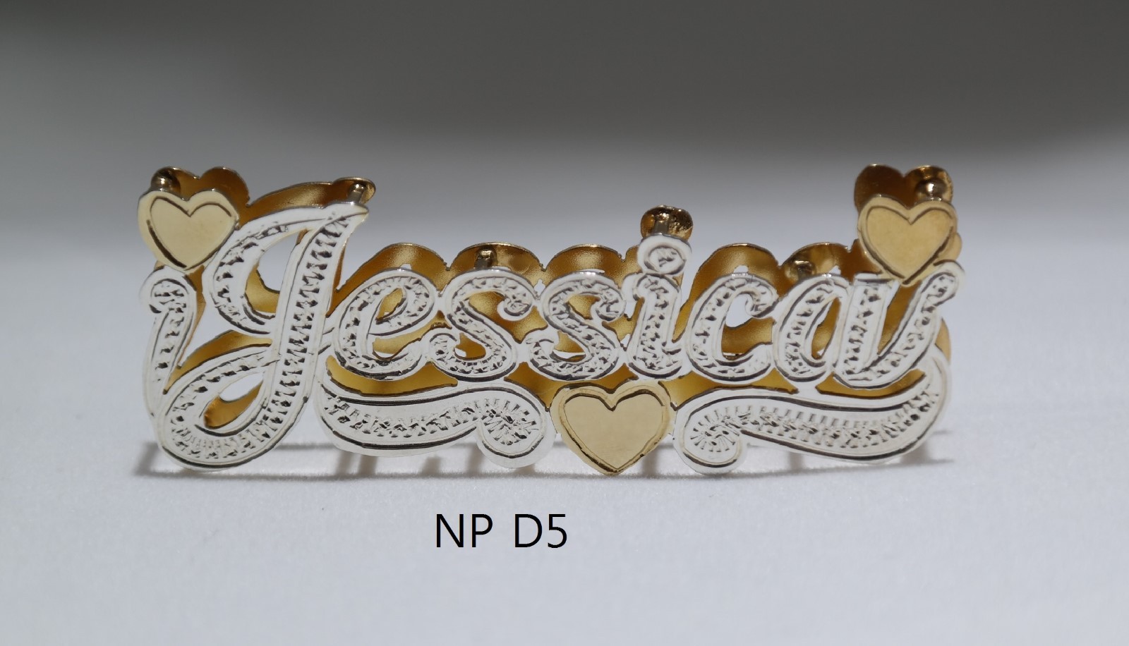 PERSONALIZED DOUBLE NAME PLATE (10k,14k,Silver gold overlay)
