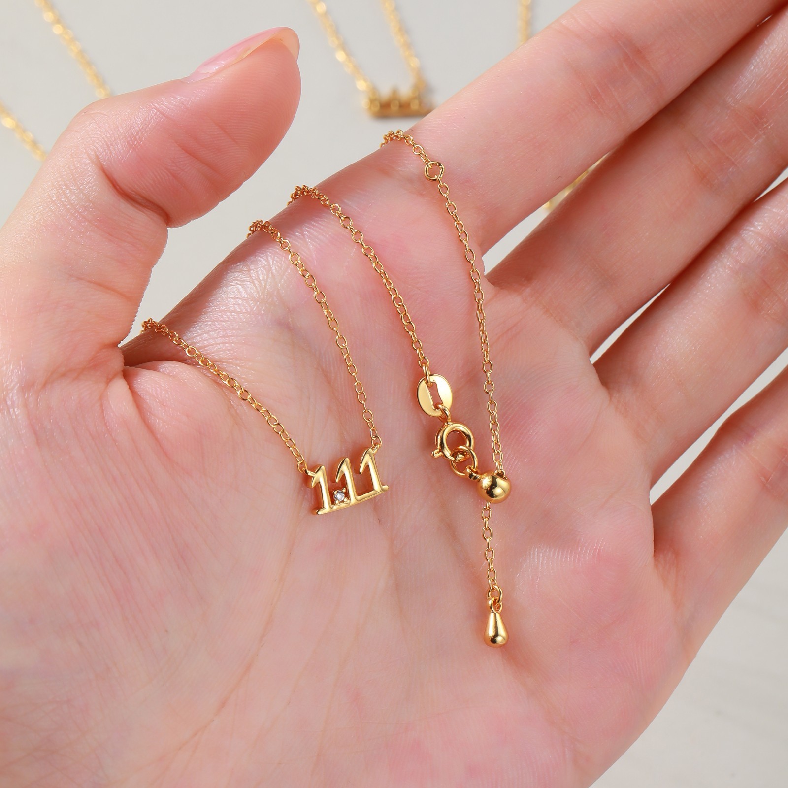 Gold Zircon Necklaces Number Design Collarbone Necklace Clavicle Chain