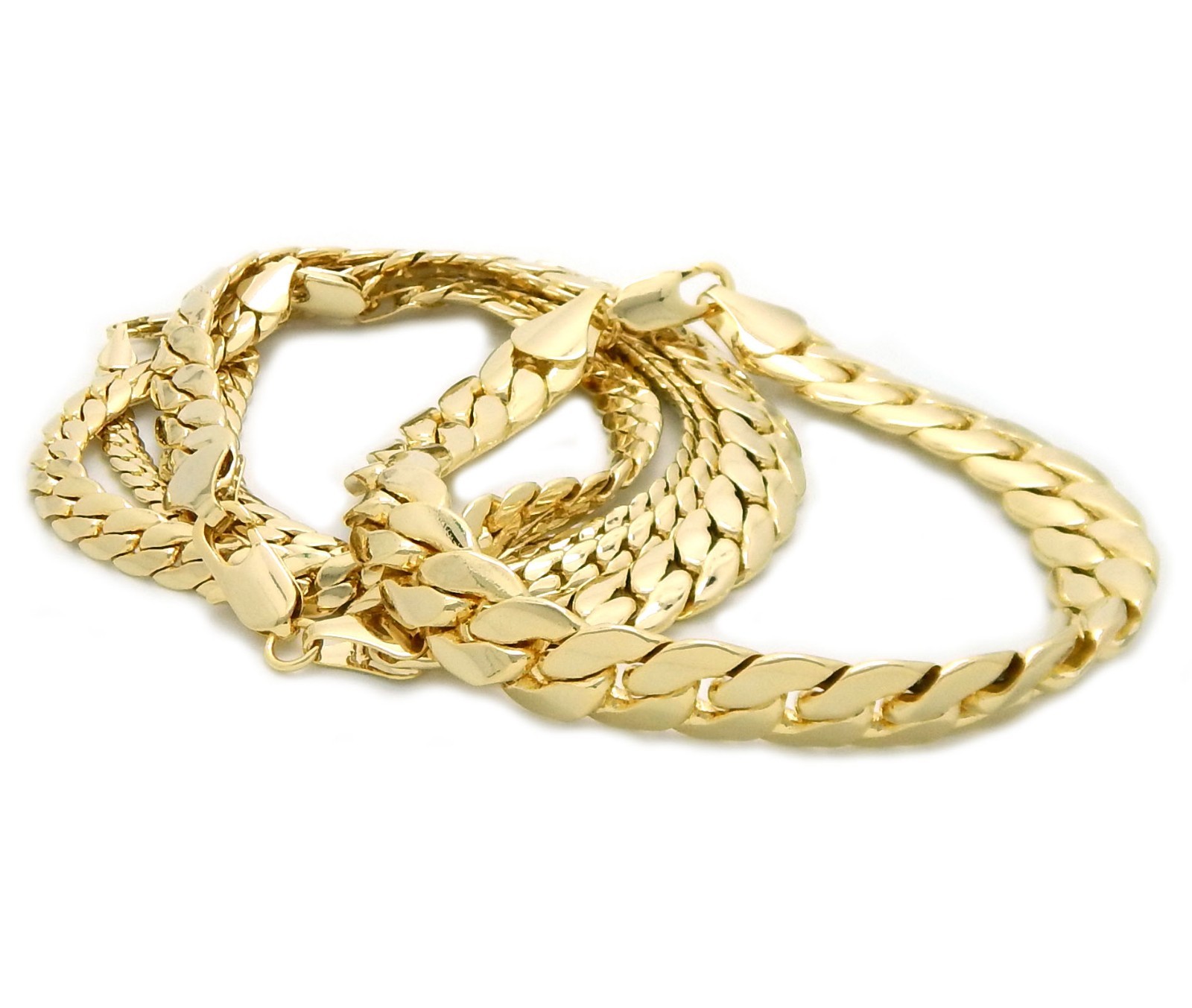 Miami Cuban link Chain 4mm to 12mm Necklace Bracelet 14k Gold Plated 20″ 24″ 30″