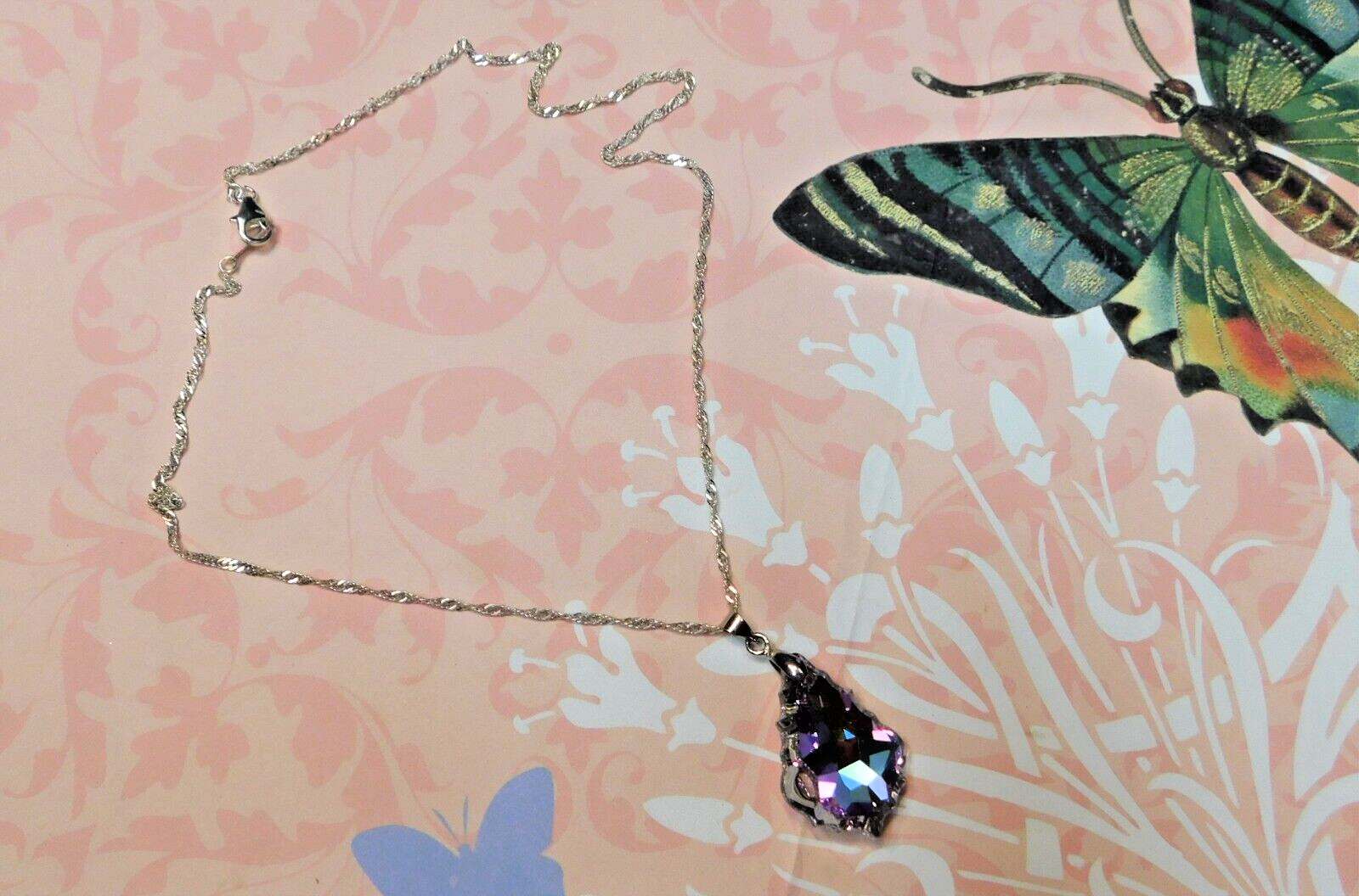 Elegant, sparkling crystal necklace, Sterling Silver chain, wedding, engagement,