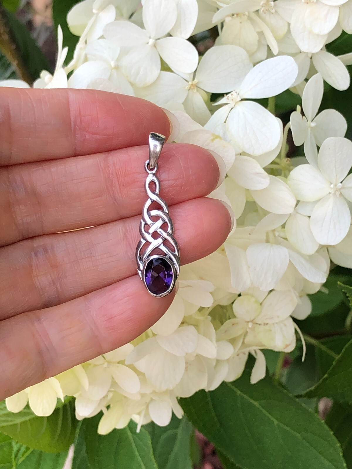 925 Sterling Silver Celtic Knot Purple CZ Pendant Women 26mm(1.02″)/34mm(1.34″)