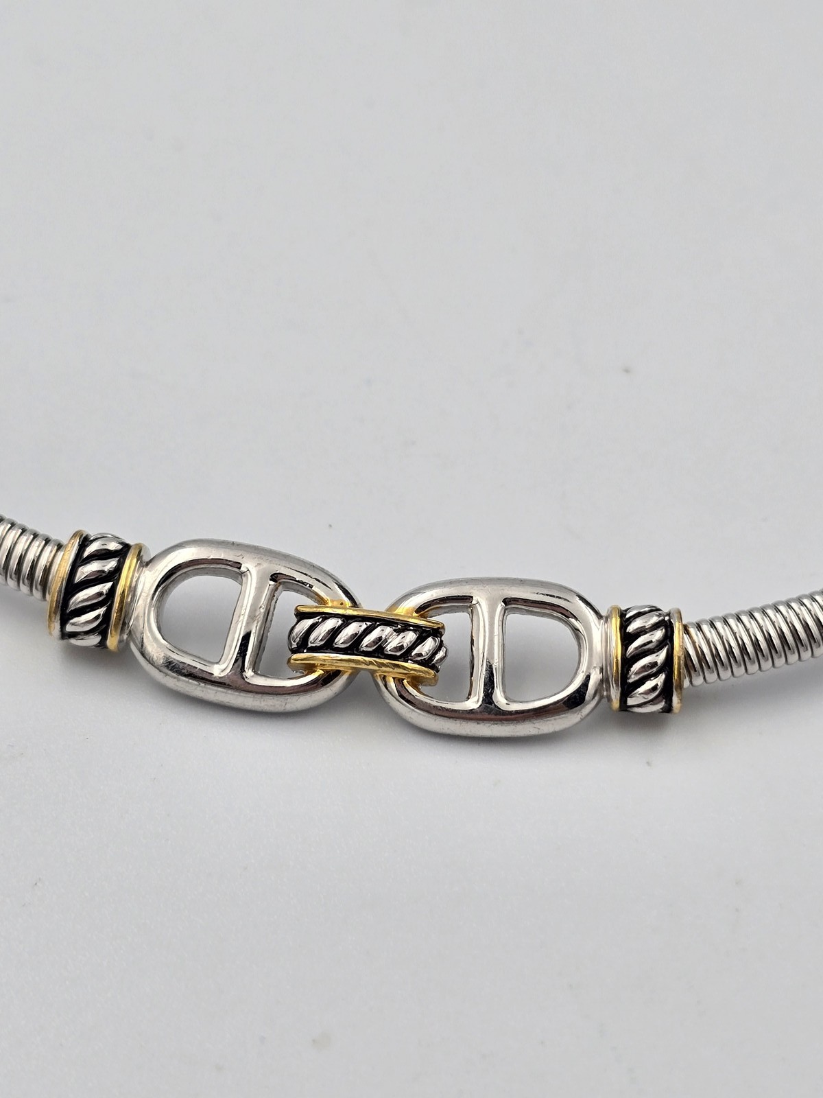 Two-Tone Omega Mariner Link Choker Necklace Silver Gold Tone Fashion Jewelry