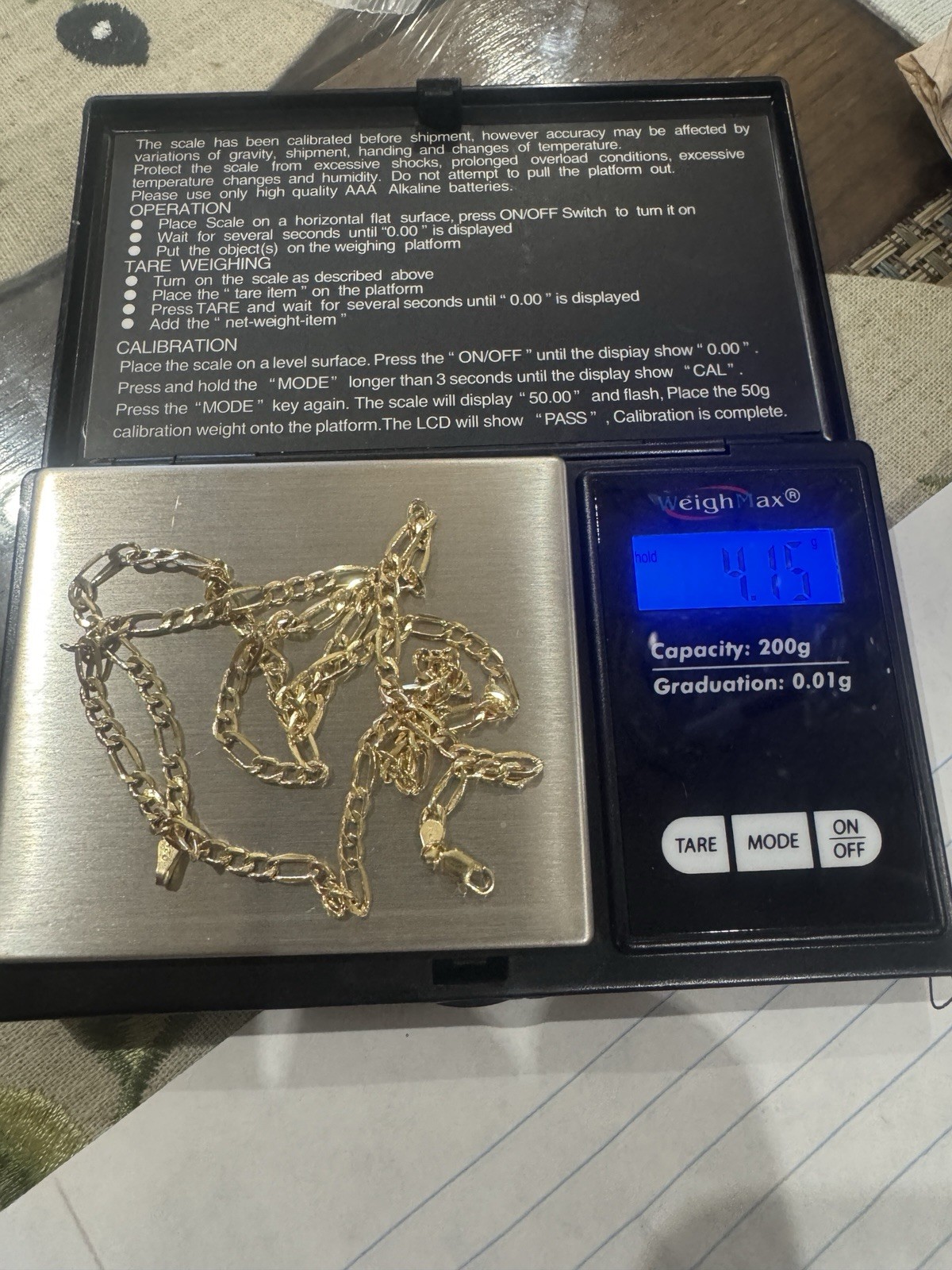 Solid 14K Yellow Gold Figaro Chain Necklace 20″ Long 4.15g Genuine Mens 4MM