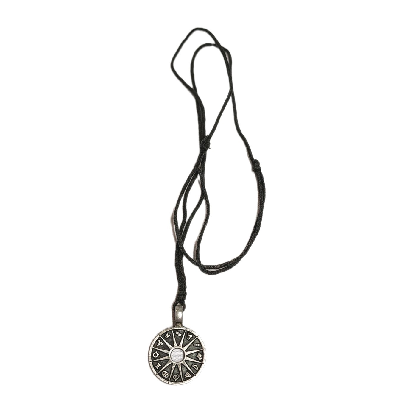 Zodiac Signs Pewter Pendant Charm Necklace Pewter Tone BlacK Cord Astrology