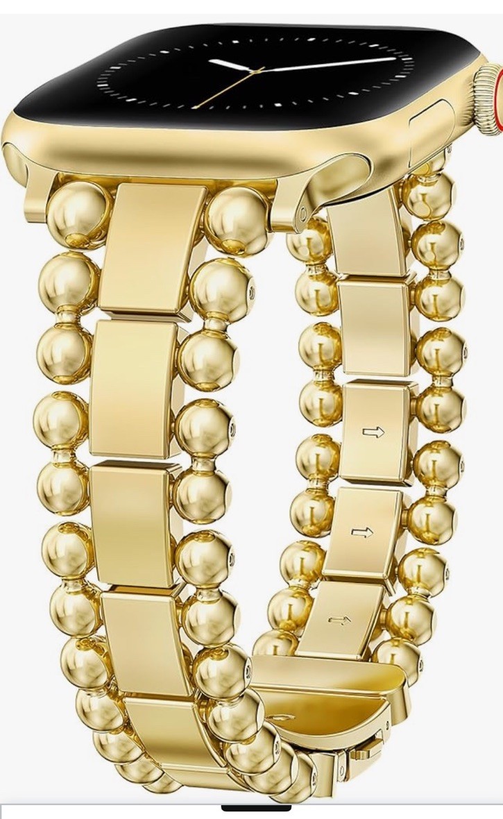Compatible with Apple Watch 38-40-42… Beaded Bracelet Gold Stainless Steel Band…