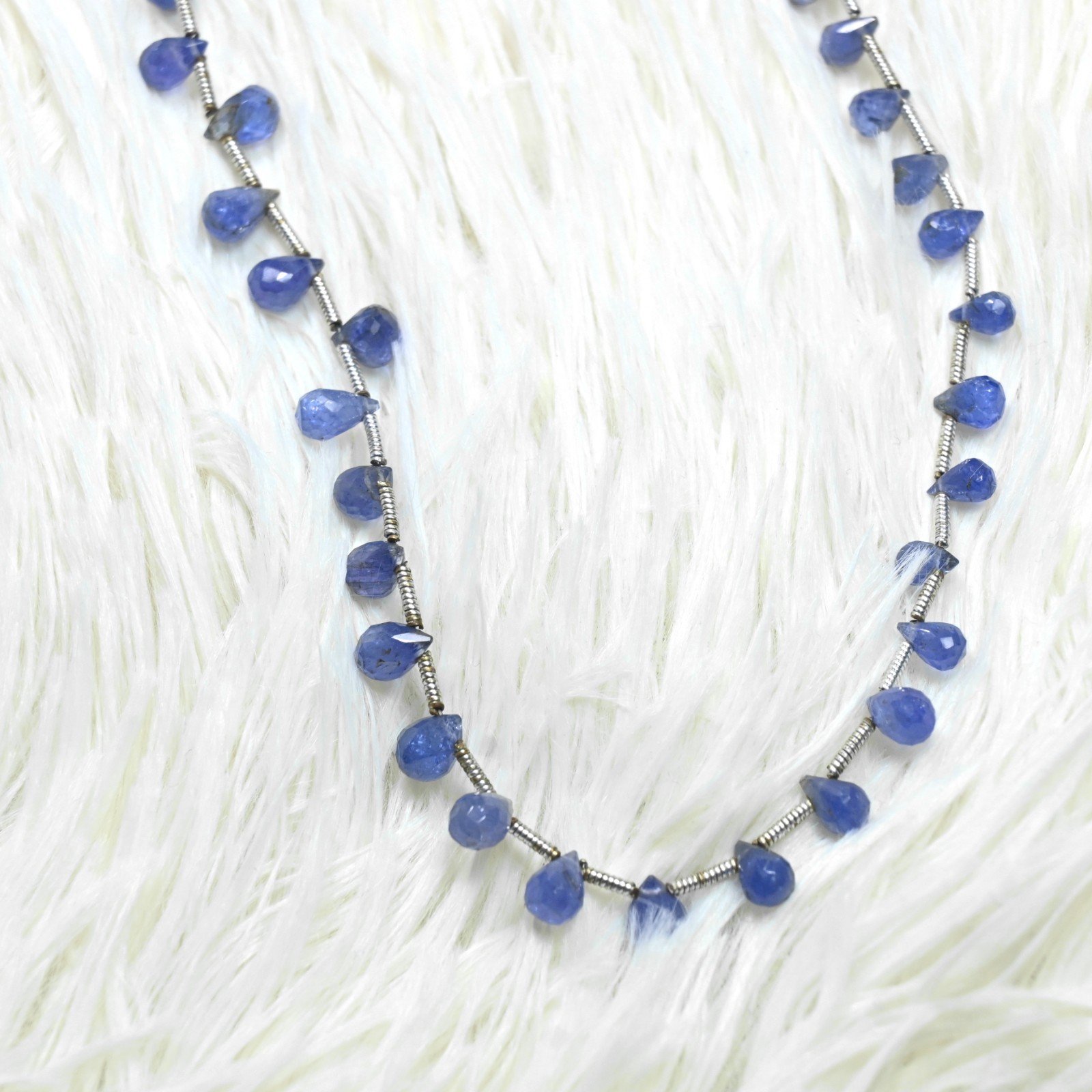 Natural Blue Sapphire Faceted Teardrops Gemstone Beaded Handmade Necklace 18”
