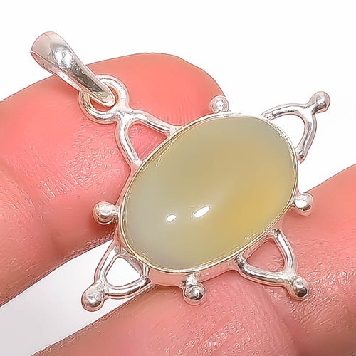 Natural Chalcedony – Brazil Gemstone 925 Silver Plated Pendant 1.37″ P7350-24
