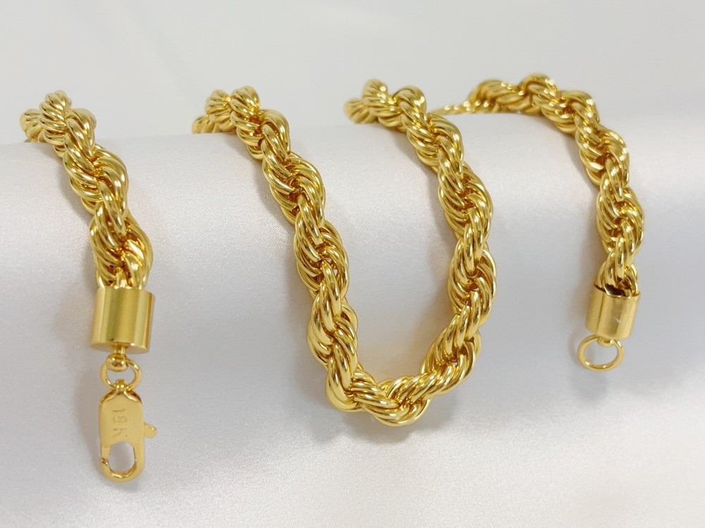 18K Yellow Gold 10mm Diamond Cut Rope Chain Necklace Mens Womens 24in 26in 28in