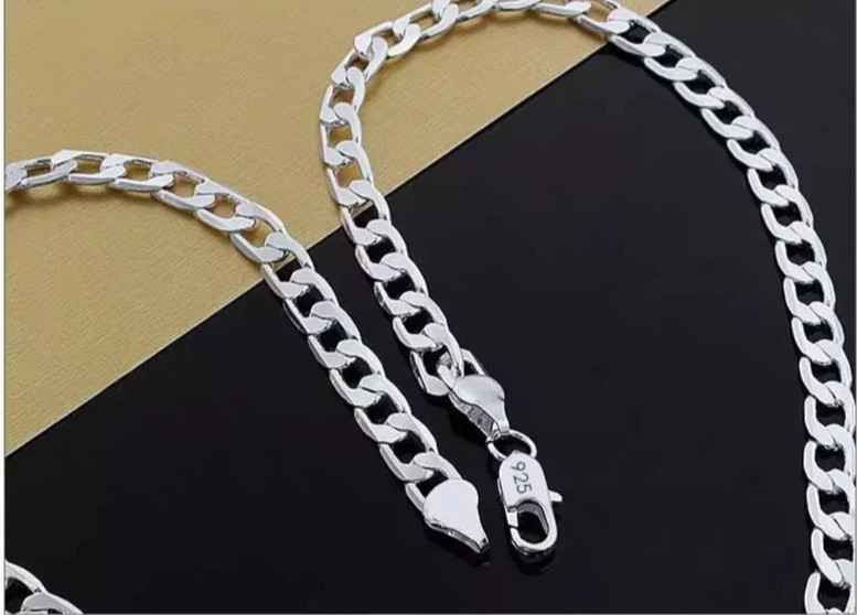Solid 925 Sterling Silver Curb Chain Necklace Men Women Wedding Engagement Gift
