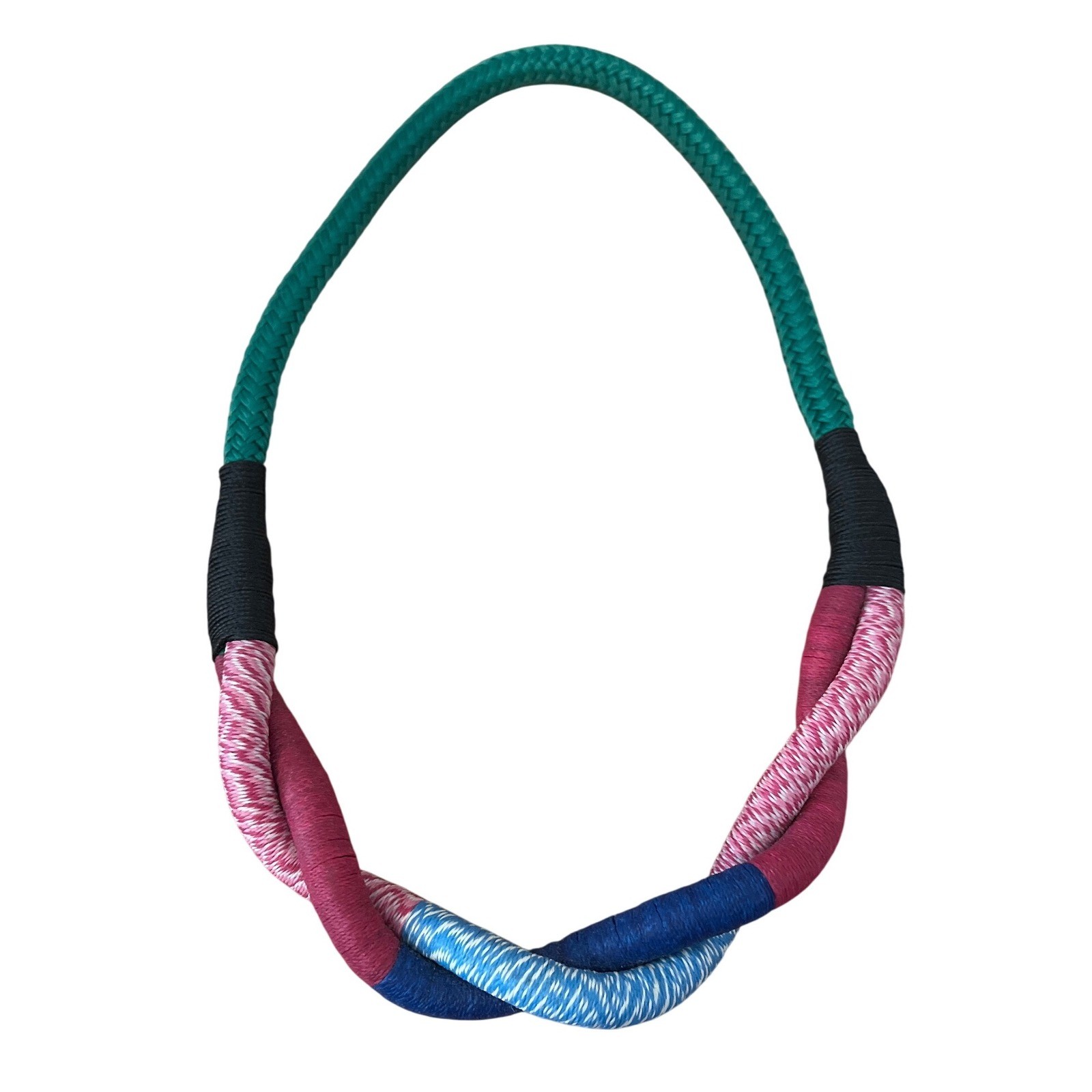 Statement Necklace Maximalist Braided Rope Green Pink Blue Colorful Boho Chic