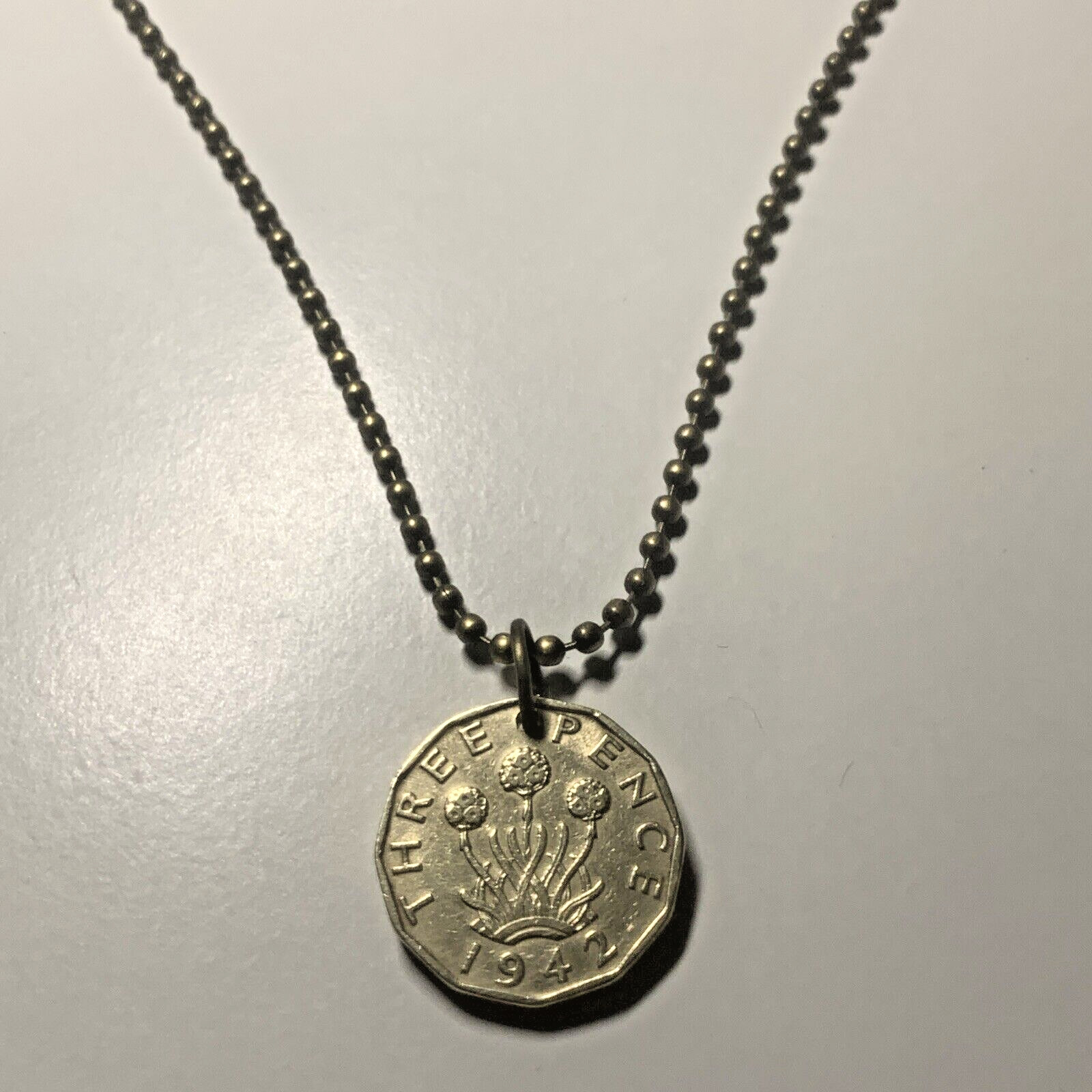 1942 Great Britain WW2 Threepence Coin Pendant. Wear History. Great Gift 🎁 A1